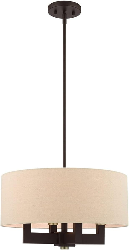 Livex Lighting 46164-07 4 Light Bronze Chandelier, Bronze W/Antique Brass Accents
