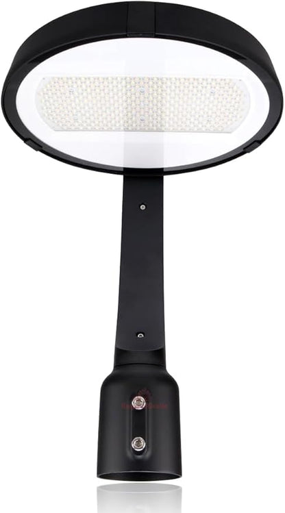 RuggedGrade 150W LED Post Top Light - Perconi Series - 21,000 Lumens - Color Selectable 4000K/5000K - Slip Fit Mount - Photocell - Black Housing - DLC 5.1 Premium