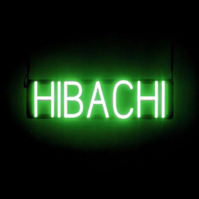 SpellBrite HIBACHI Sign | Restaurant-Related Sign with Neon Look, Green LED Light | 23.2" x 6.3"