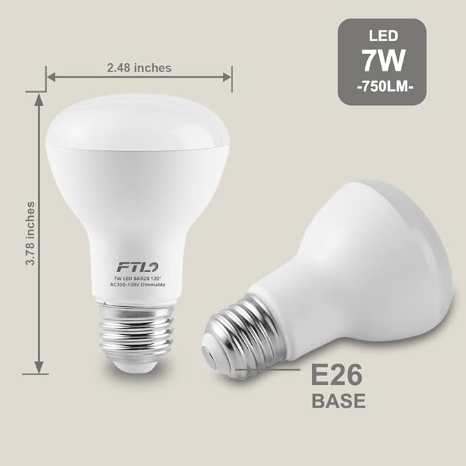 FTL 12-Pack BR20 LED Bulb 5000K Daylight White Dimmable Flood Light Bulbs 7W 750lm 50W 60W Equivalent E26 Indoor Recessed Can Light Bulbs for Ceiling Lighting