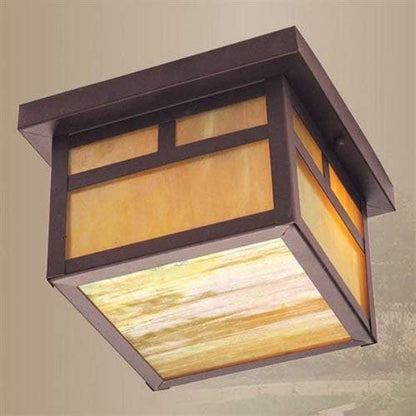 Livex Lighting 2138-07 Montclair Mission 1 Light Outdoor Bronze Finish Solid Brass Ceiling Mount with Iridescent Tiffany Glass, 5.50x8.00x8.00