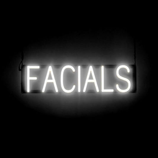 SpellBrite FACIALS Sign | Beauty-Related Sign with Neon Look, White LED Light Source | 25.3" x 6.3"