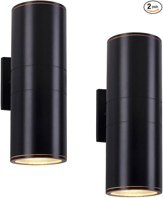 Cerdeco Black Modern Outdoor Wall Light 2 Pack,Cylinder Up Down Aluminum Exterior Wall Sconce for House Porch Garage Patio Doorway Entryway,ETL Listed