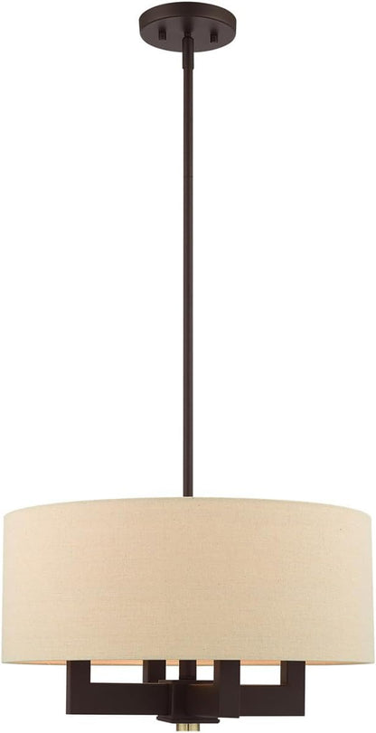 Livex Lighting 46164-07 4 Light Bronze Chandelier, Bronze W/Antique Brass Accents