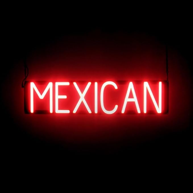 SpellBrite MEXICAN Sign | Mexican Food-Related Sign with Neon Look, Red LED Light Source | 26.9" x 6.3"