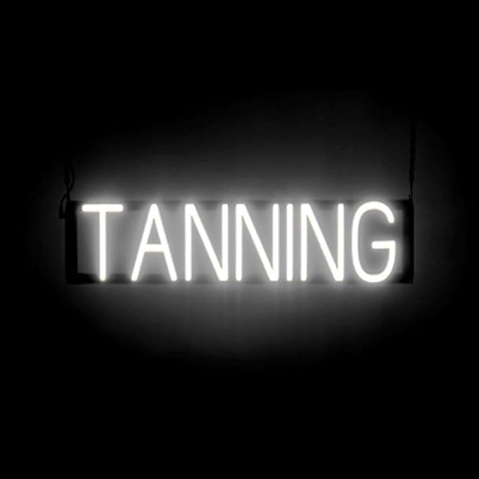 SpellBrite TANNING Sign | Beauty-Related Sign with Neon Look, White LED Light Source | 26.1" x 6.3"