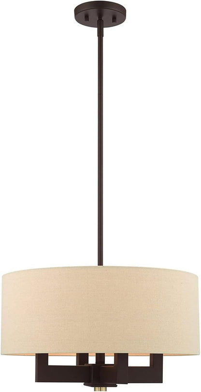 Livex Lighting 46164-07 4 Light Bronze Chandelier, Bronze W/Antique Brass Accents