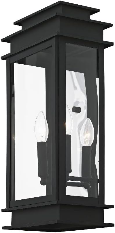 Livex Lighting 2018-04 Princeton Collection 2-Light Outdoor Wall Sconce Lantern with Clear Glass, Black
