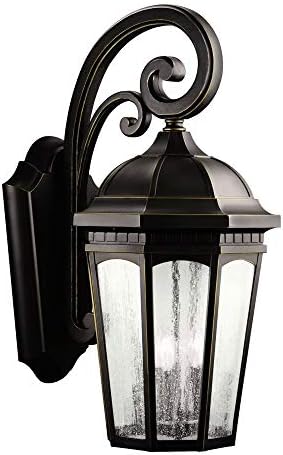 Kichler Courtyard 26.5" 3 Light Outdoor Wall Light with Clear Seeded Glass in Rubbed Bronze
