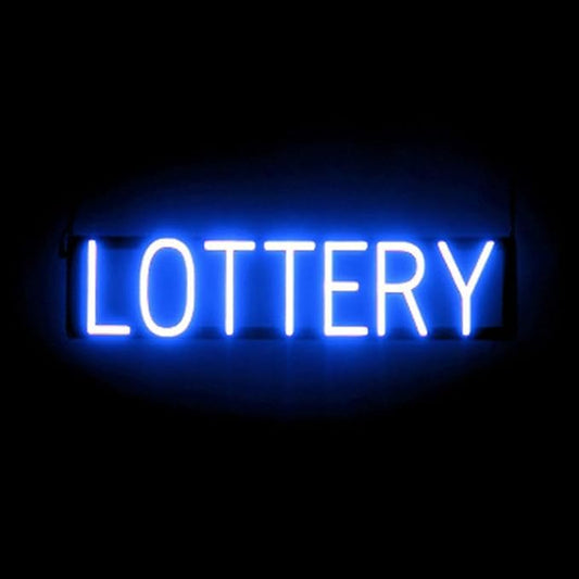 SpellBrite LOTTERY Sign | Gaming-Related Sign with Neon Look, Blue LED Light Source | 27.4" x 6.3"