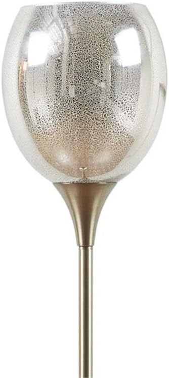 Pemberly Row Iron Metal Floor Lamp with Glass Shade in Antique Brass