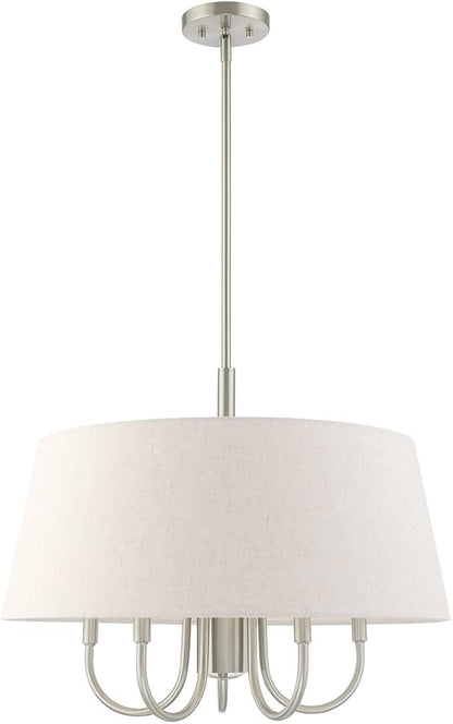 Livex Lighting 50805-91 Belclaire - Six Light Chandelier, Brushed Nickel Finish with Oatmeal Fabric Shade