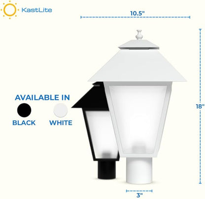 KastLite Outdoor Post Light Fixture, Fits 3" Lamp Post Outdoor Lighting - Anti-Rust Waterproof Lantern Pole Light, E26 Base - Yard Pathway Driveway Patio Deck Fence & Street Lighting