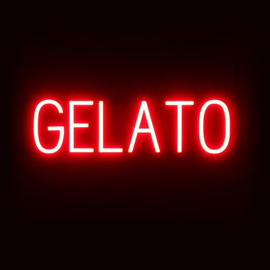 SpellBrite GELATO Sign | Treat-Related Sign with Neon Look, Red LED Light Source | 24.0" x 6.3"