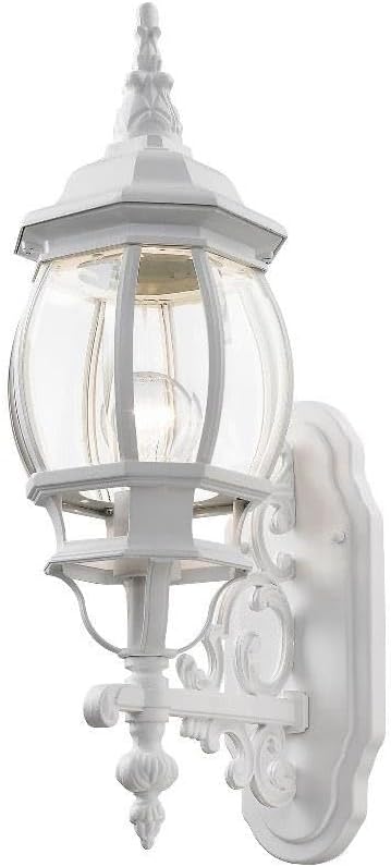 Livex Lighting 7520-13 Frontenac Traditional 1-Light Outdoor Wall Lantern with Clear Beveled Glass Shades, 21" x 7" x 21", White