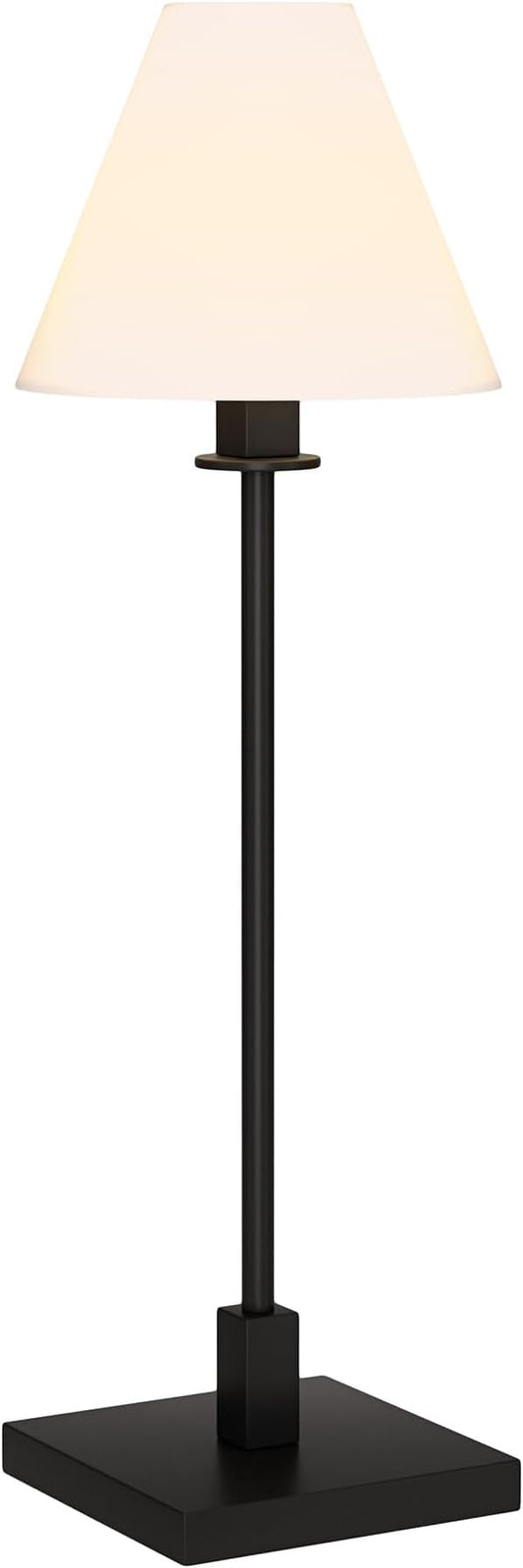 Henn&Hart 28'' Modern 1-Light Table Lamp with White Fabric Cone Shade for Dining Room, Living Room, or Office, Blackened Bronze/White