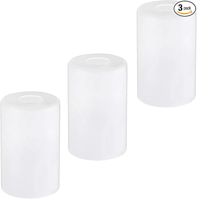 3 Pack White Frosted Glass Shade Covers, Cylinder Glass Lamp Shade Replacements for Light Fixtures, 1-5/8 Inch Fitter Globes Lampshades for Chandelier Wall Sconces Pendant Lights Bath Vanity Lights