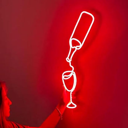 LED Wine Glass Neon Sign - Aesthetic Bar Wall Decor, Wine Lover Gift, Neon Light for Kitchen, Home Bar LED Sign, Winery Decor Size:25inch
