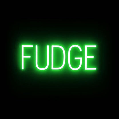 SpellBrite FUDGE Sign | Treat-Related Sign with Neon Look, Green LED Light Source | 19.9" x 6.3"
