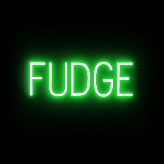 SpellBrite FUDGE Sign | Treat-Related Sign with Neon Look, Green LED Light Source | 19.9" x 6.3"