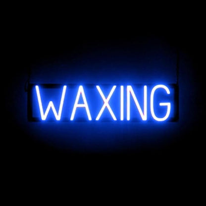 SpellBrite WAXING Sign | Beauty-Related Sign with Neon Look, Blue LED Light Source | 24.7" x 6.3"