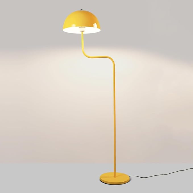 Nordic Style Yellow Floor Lamp Metal Dome Shade Modern Floor Light Cute Mush-Room Standing Floor Lamp Tall Unique Lamps with Foot Switch and Iron Shade