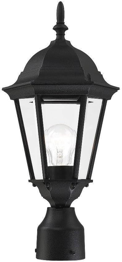 Livex Lighting 7558-14 Outdoor Post Top Light with Clear Beveled Glass Shades, 18" x 8", Black