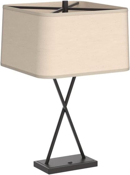 Franklin Iron Works Megan Modern Table Lamps 26.5" High Set of 2 with Hotel Style USB Charging Port LED Bronze Metal Rectangular Fabric Shade for Living Room Bedroom House Bedside Nightstand Home