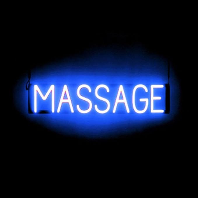 SpellBrite MASSAGE Sign | Beauty-Related Sign with Neon Look, Blue LED Light Source | 29.6" x 6.3"