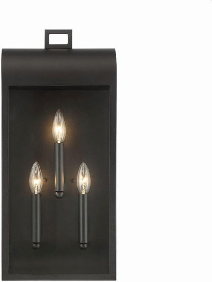 Eurofase Sawyer 3 Light Outdoor Wall Lantern with Satin Black Finish - Wet Rated ETL Certified Dimmable Sconce Light for Porch Patio Entryway