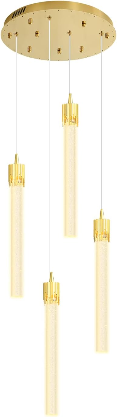 4-Light Pendant Lights Kitchen Island Mini Chandelier,Modern Gold Pendant Light with Remote Control,Teardrop Hanging Light Fixture for Dining Room Hallway