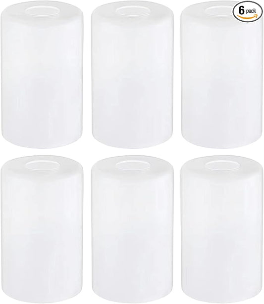 6-Pack White Frosted Glass Shade Covers, Elegant Glass Lamp Shade Replacements for Light Fixtures, 1-5/8-inch Fitter Cylinder Globe Glass Shades for Pendant Chandeliers Wall Sconces Bath Vanity Lights
