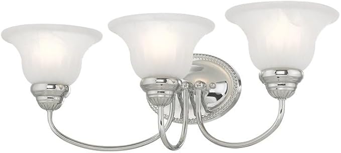 Livex Lighting 1533-05 Edgemont 3 Light Wall Sconce Chrome with White Alabaster Glass, 23.5 x 8.75 x 8
