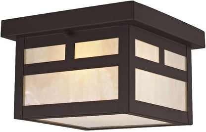Livex Lighting 2138-07 Montclair Mission 1 Light Outdoor Bronze Finish Solid Brass Ceiling Mount with Iridescent Tiffany Glass, 5.50x8.00x8.00