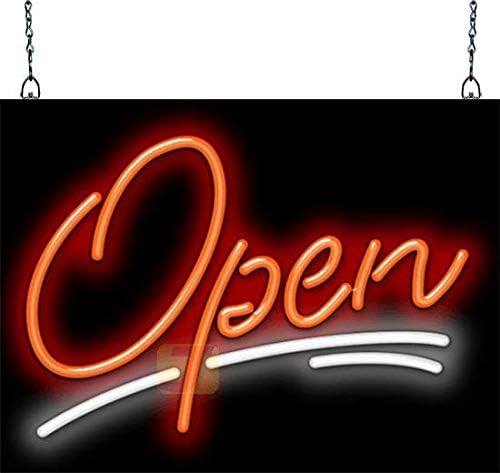 Elegant Neon Open Sign - 20" wide x 15" high - Real, Quality Hand Bent Neon - Red Letters with White Underlines
