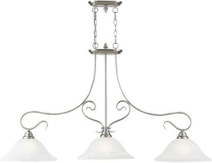 Livex Lighting 6108-91 Island Pendant with White Alabaster Glass Shades, Brushed Nickel, 27.00x49.50x13.00