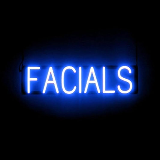 SpellBrite FACIALS Sign | Beauty-Related Sign with Neon Look, Blue LED Light Source | 25.3" x 6.3"