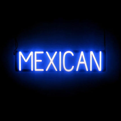 SpellBrite MEXICAN Sign | Mexican Food-Related Sign with Neon Look, Blue LED Light Source | 26.9" x 6.3"