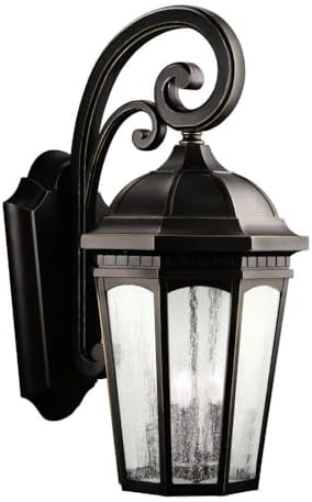 Kichler Courtyard 26.5" 3 Light Outdoor Wall Light with Clear Seeded Glass in Rubbed Bronze