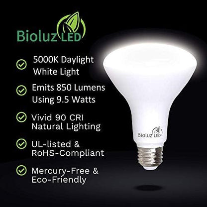 Bioluz LED 24 Pack BR30 LED Bulbs, Indoor Flood Lights 90+ CRI 75W Equivalent uses 9.5W 5000K Daylight 850 Lumens, E26 Base Dimmable Instant On Interior Home UL Listed FCC RoAS Title 20 Certified