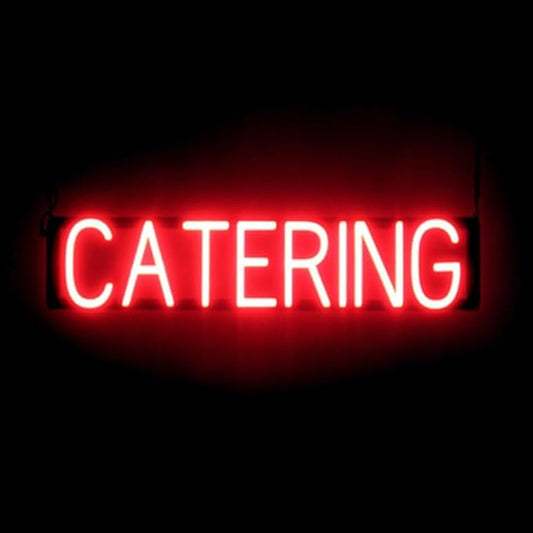 SpellBrite CATERING Sign | Catering-Related Sign with Neon Look, Red LED Light Source | 29.3" x 6.3"