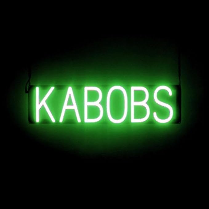 SpellBrite KABOBS Sign | Restaurant-Related Sign with Neon Look, Green LED Light | 24.7" x 6.3"