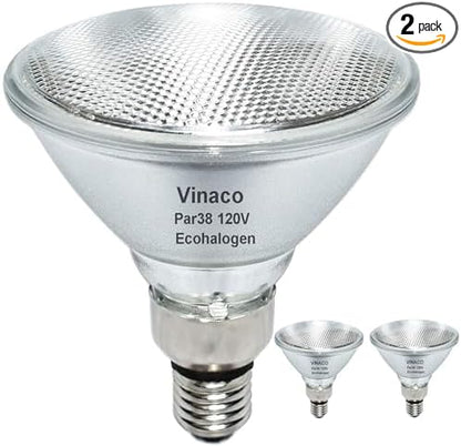PAR38 Outdoor Flood Light, 2PCS PAR38 Halogen Flood Light 80W, High Brightness 1500LM Equivalent 100W, PAR 38 Dimmable with Long Lasting Warm White PAR 38 Halogen 80W with E26 Base for Indoor&Outdoor