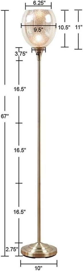 Pemberly Row Iron Metal Floor Lamp with Glass Shade in Antique Brass