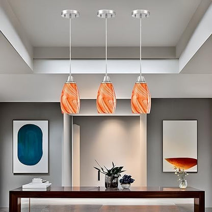 Mini Glass Pendant Light 4.72" with Handblown Orange Marble Art Glass Hanging Light 1-Pack Oval Ceiling Hanging Light Fixture for Dining Room Kitchen Island Cafe Foyer Hallway