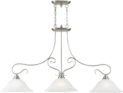 Livex Lighting 6108-91 Island Pendant with White Alabaster Glass Shades, Brushed Nickel, 27.00x49.50x13.00