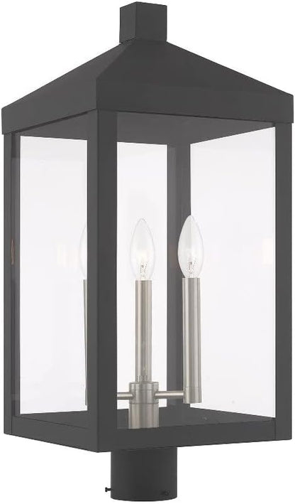 Livex Lighting 20586-80 Nyack - 24" Three Light Outdoor Post Top Lantern, Nordic Gray Finish with Clear Glass