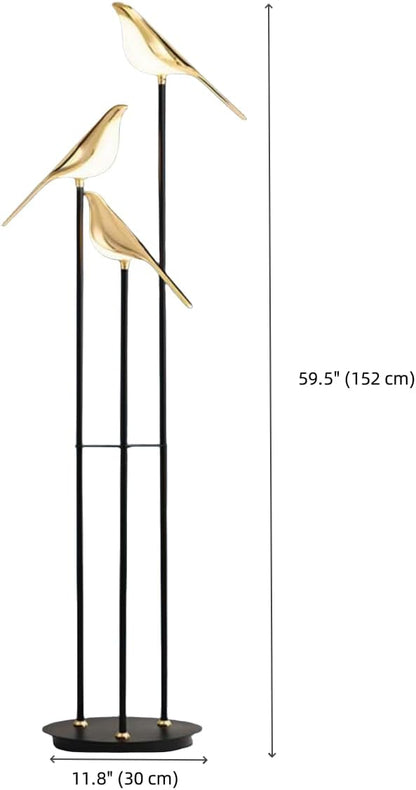 Modern Black and Gold Floor Lamp Unique Lamps Creative Bird Standing Floor Lamp Tall Metal Standing Light 3 Vivid Birds Shade Art Deco Floor Lamps for Living Room Bedroom - White Light