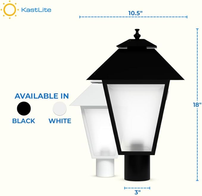 KastLite Outdoor Post Light Fixture, Fits 3" Lamp Post Outdoor Lighting - Anti-Rust Waterproof Lantern Pole Light, E26 Base - Yard Pathway Driveway Patio Deck Fence & Street Lighting