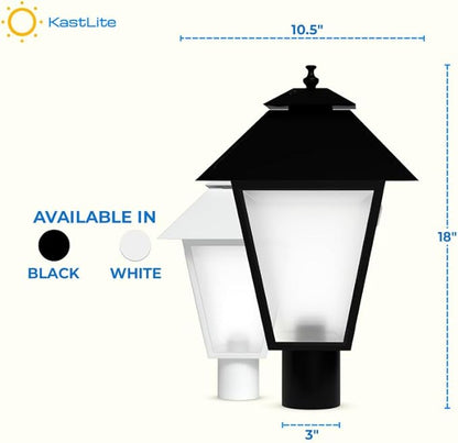 KastLite Outdoor Post Light Fixture, Fits 3" Lamp Post Outdoor Lighting - Anti-Rust Waterproof Lantern Pole Light, E26 Base - Yard Pathway Driveway Patio Deck Fence & Street Lighting